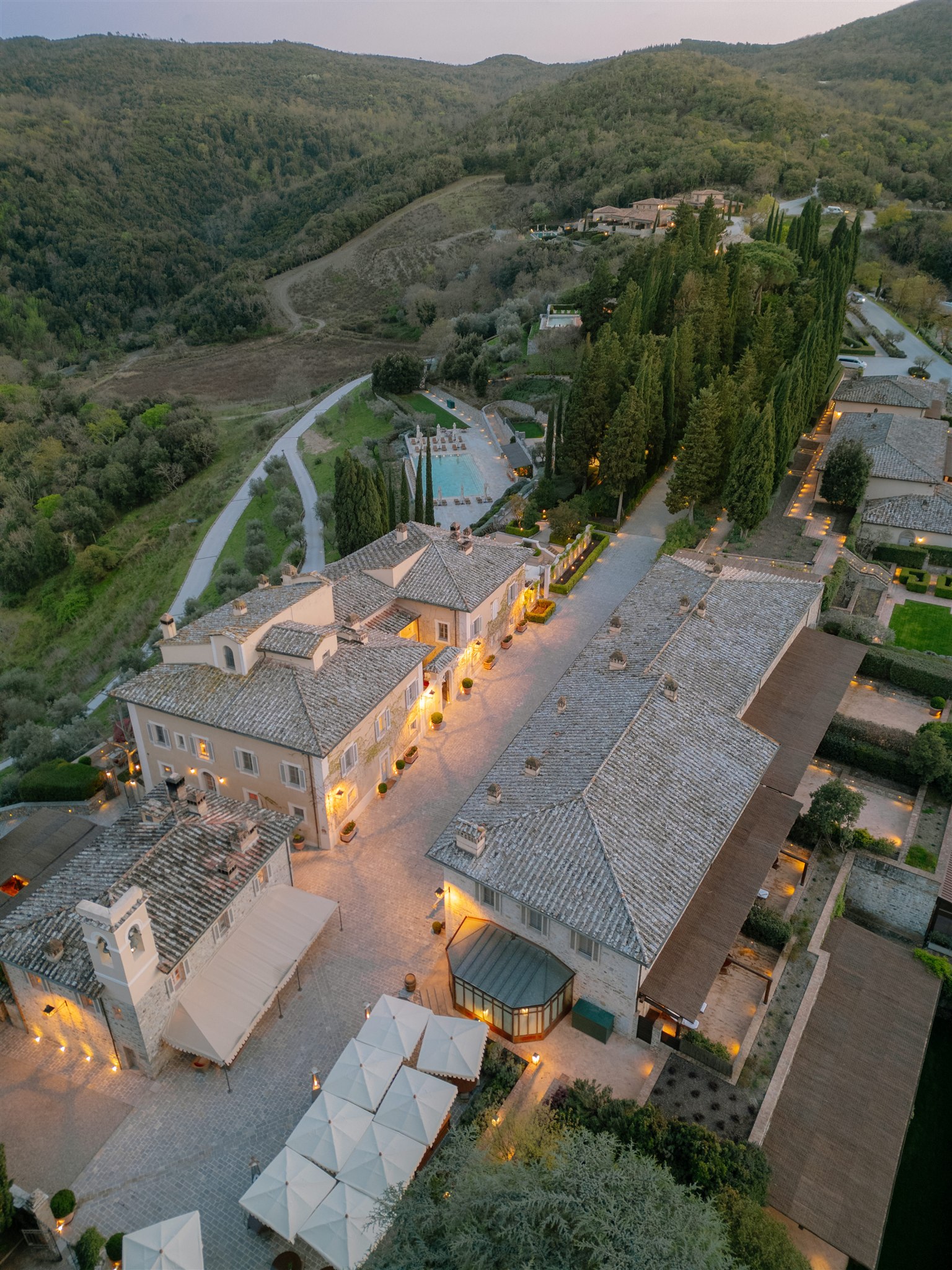 drone photo of rosewood castiglion del bosco