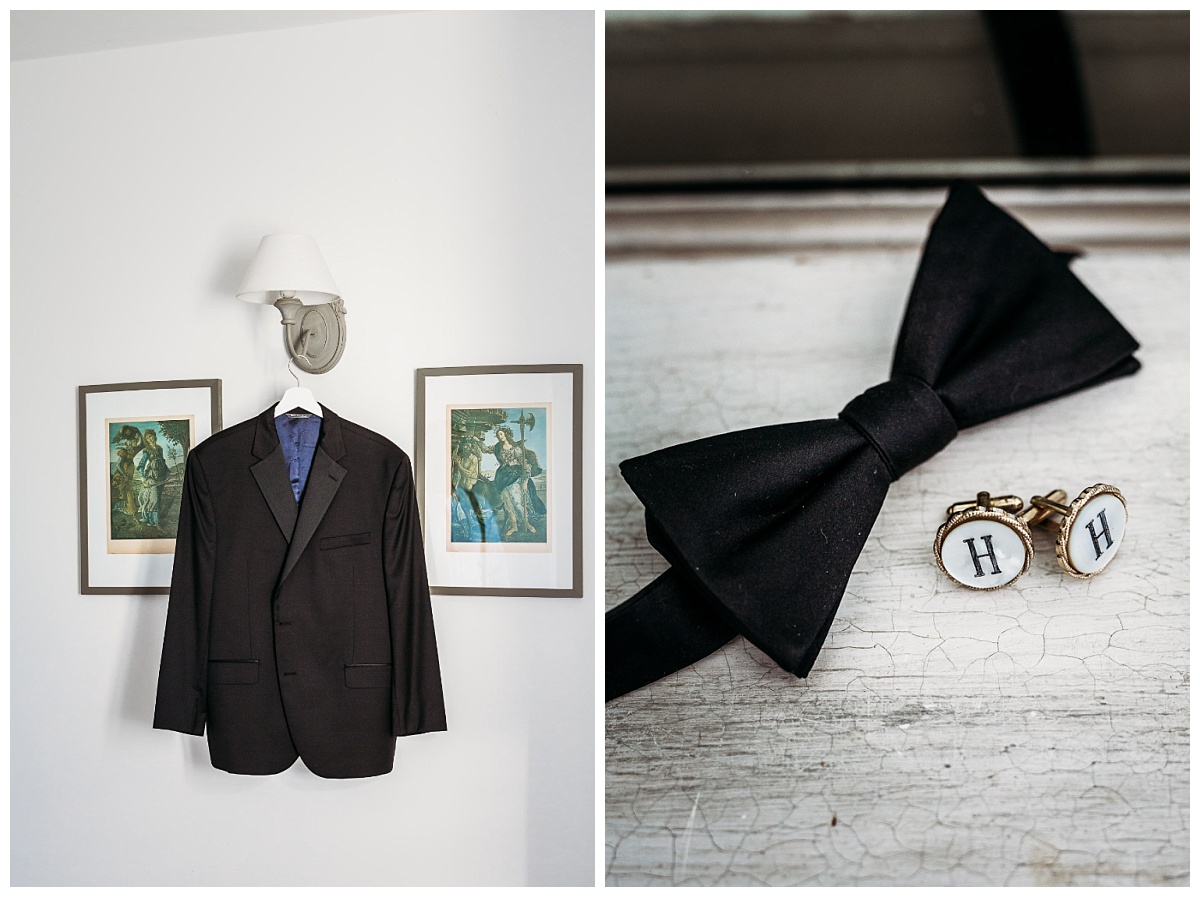 Groom elopement details: dress, tie, cufflinks